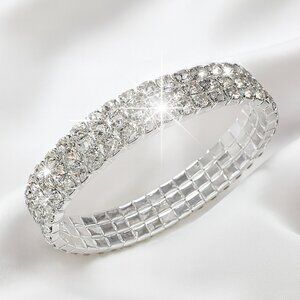 Silver Pave Crystal Rhinestone Stretch Bracelet — Sparkling Statement Jewelry